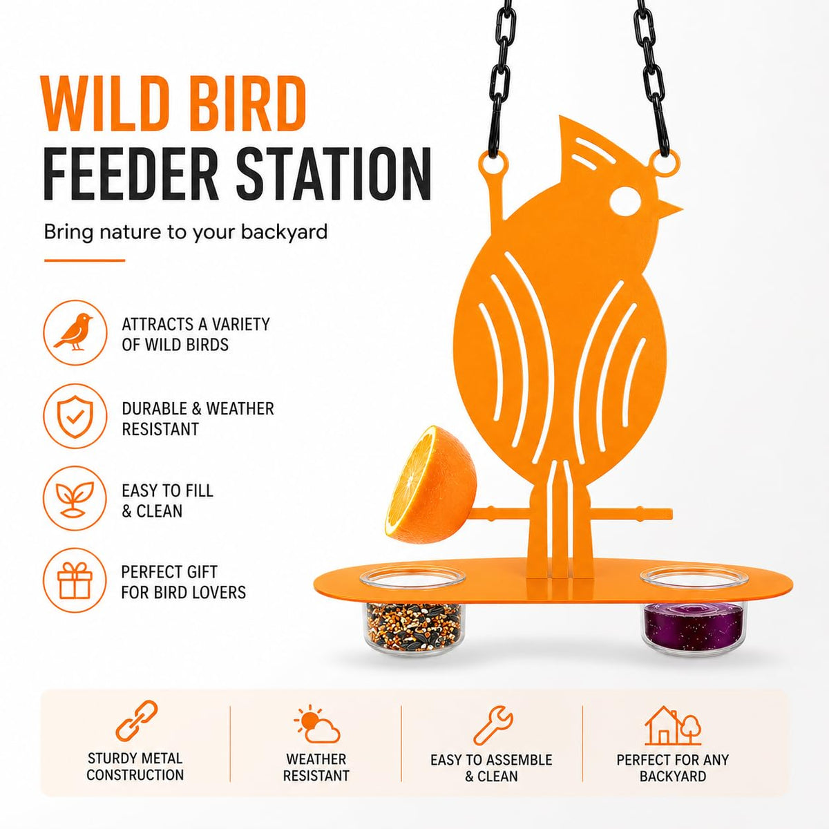 DUOYOUNG Bird feeder with hanging chain allows versatile placement