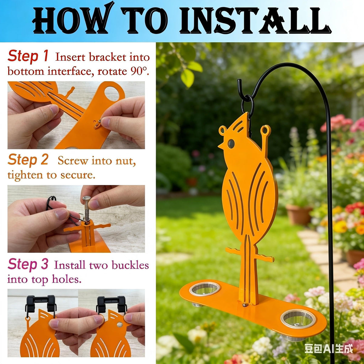 DUOYOUNG Durable metal feeder with orange coating withstands sun and rain