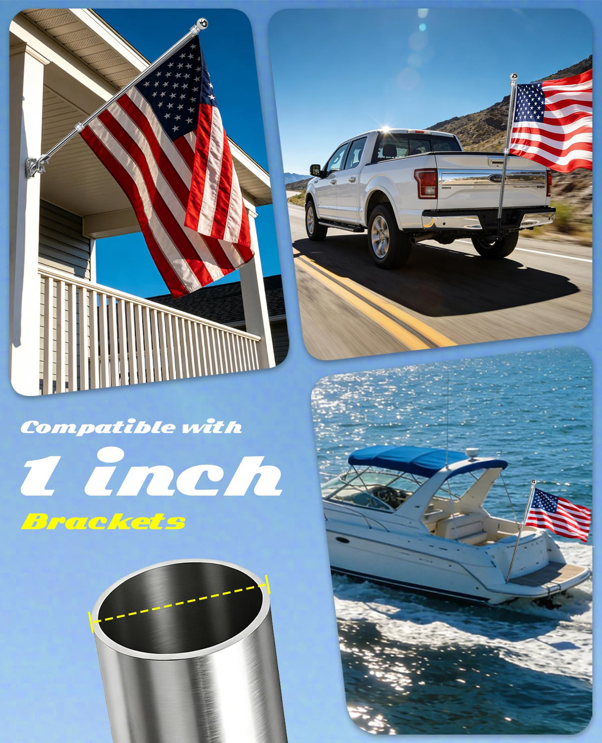 DUPKEV 1-inch mount-compatible pole fits homes, trucks, RVs, boats