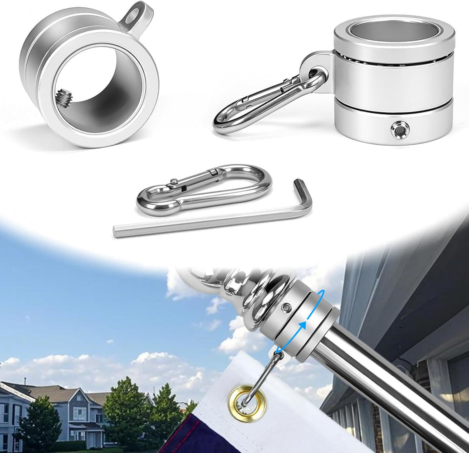 DUPKEV 1-inch flag pole ring with bearing enables smooth, wind-friendly spins.