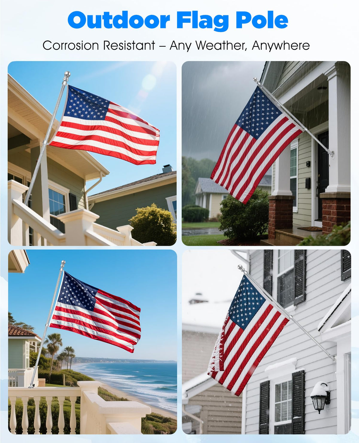 DUPKEV stainless steel carabiners secure flags in all weather.