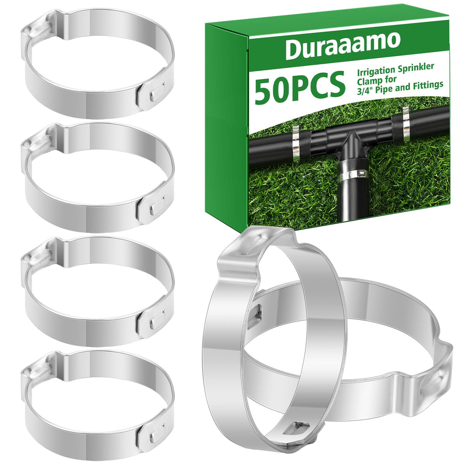 Duraaamo 50pcs 3-4 inch hose clamp on a 3/4 inch irrigation pipe for leakproof fit