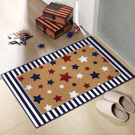 Duraaamo blue and white stripe door mat with non-slip backing for safety.