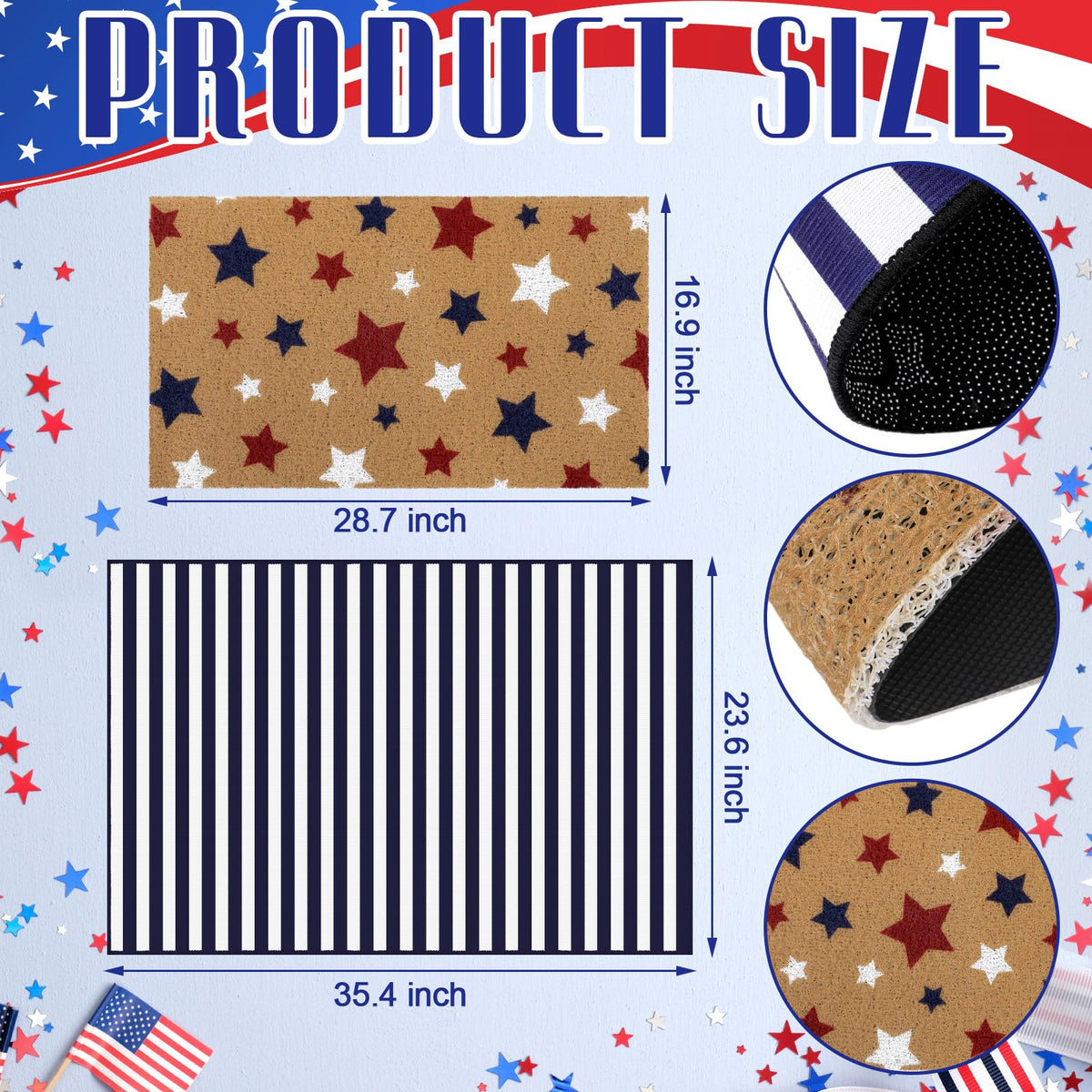 Duraaamo patriotic door mat highlighting red, white, and blue design.