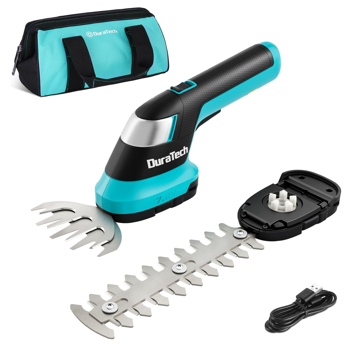 DURATECH cordless hedge trimmer in compact design for easy one-handed trimming