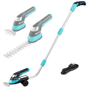 DURATECH cordless hedge trimmer compact handheld for precise one-handed trimming in tight spaces.