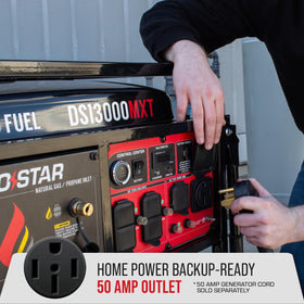 DS13000MXT propane connection supports versatile outdoor power options.
