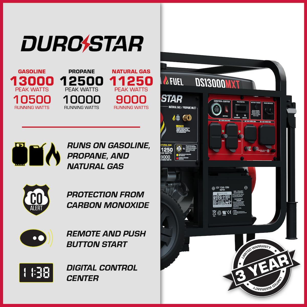 DS13000MXT remote electric start for convenient ignition from a distance.