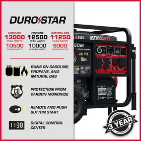 DS13000MXT remote electric start for convenient ignition from a distance.