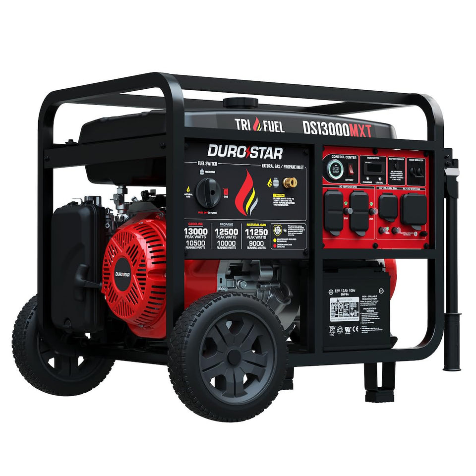 DuroStar DS13000MXT tri-fuel capability ready for home backup during outages.