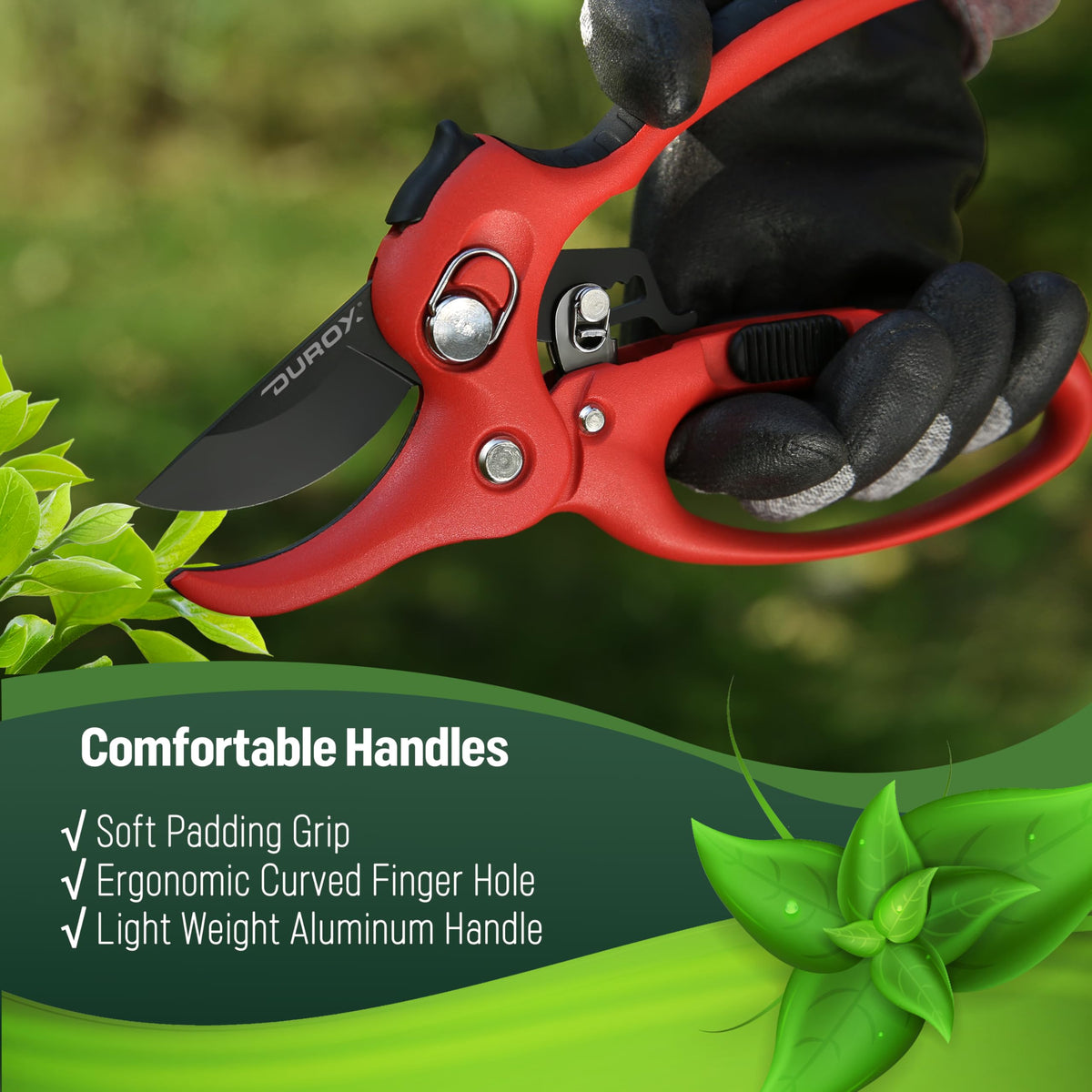DuroX DGR-01 safety lock and non-slip grips enhance control.