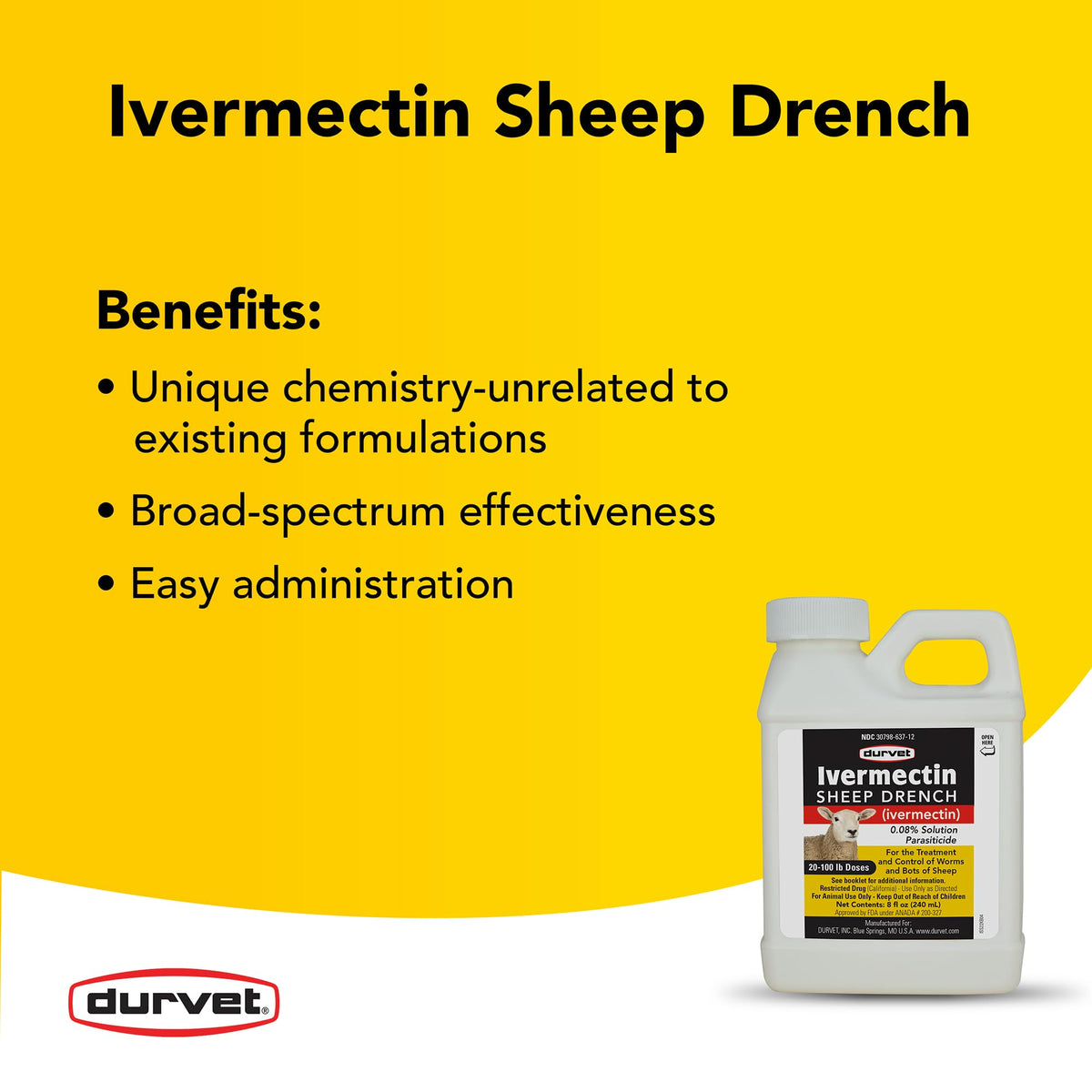 Durvet Ivermectin Sheep Drench label detail shows active ingredients and usage guidelines.