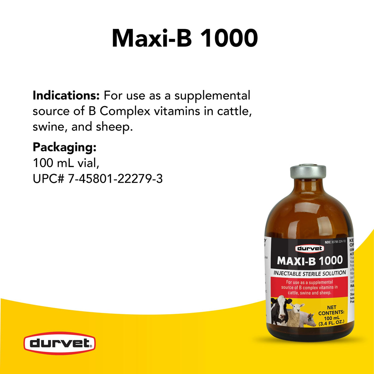Durvet Maxi-B 1000 packaging highlighting US-made quality.
