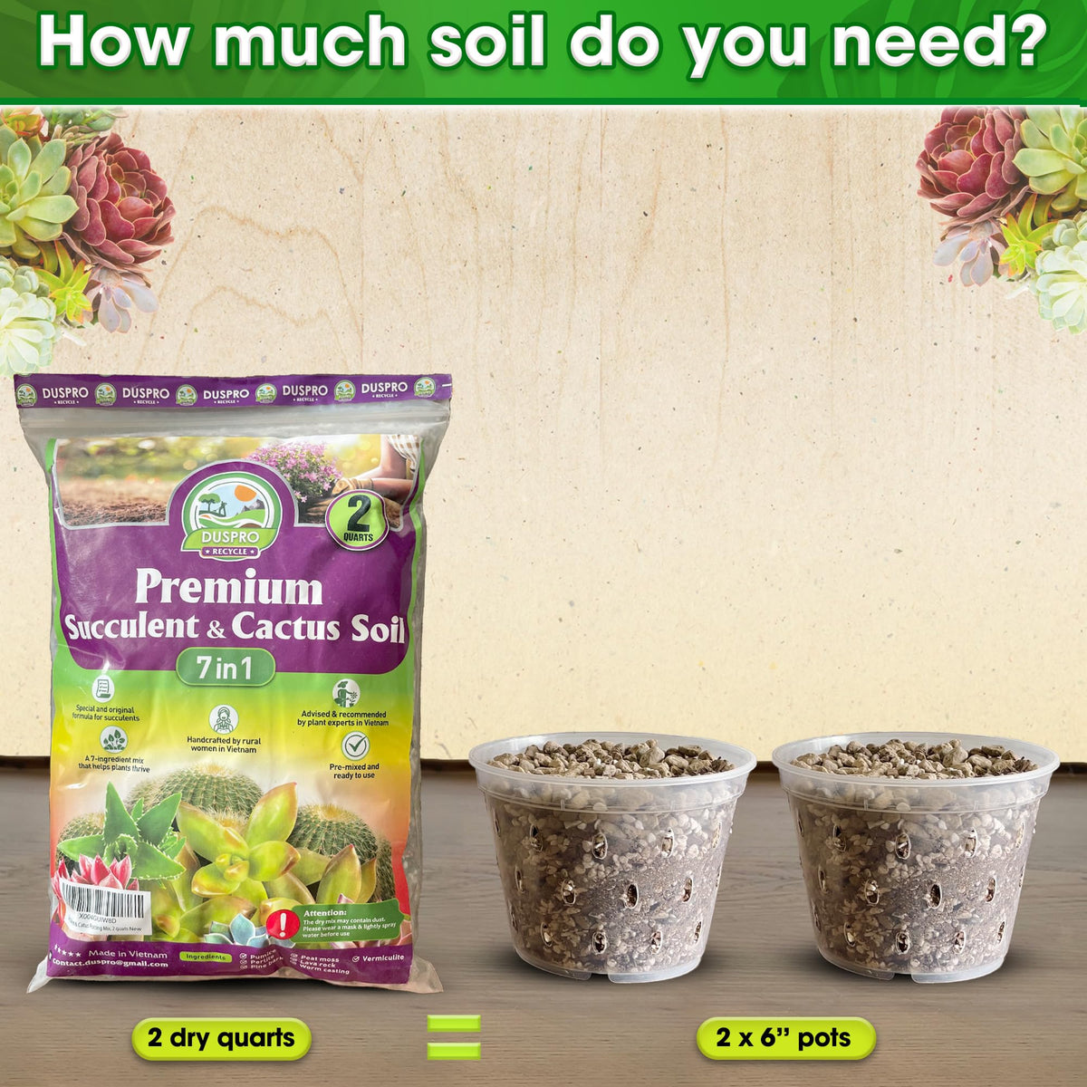 Duspro 1qt succulent potting soil fits small pots and planters