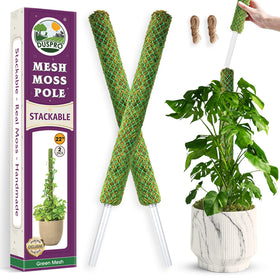 Duspro 22-inch green stackable moss poles arranged for assembly and extension.