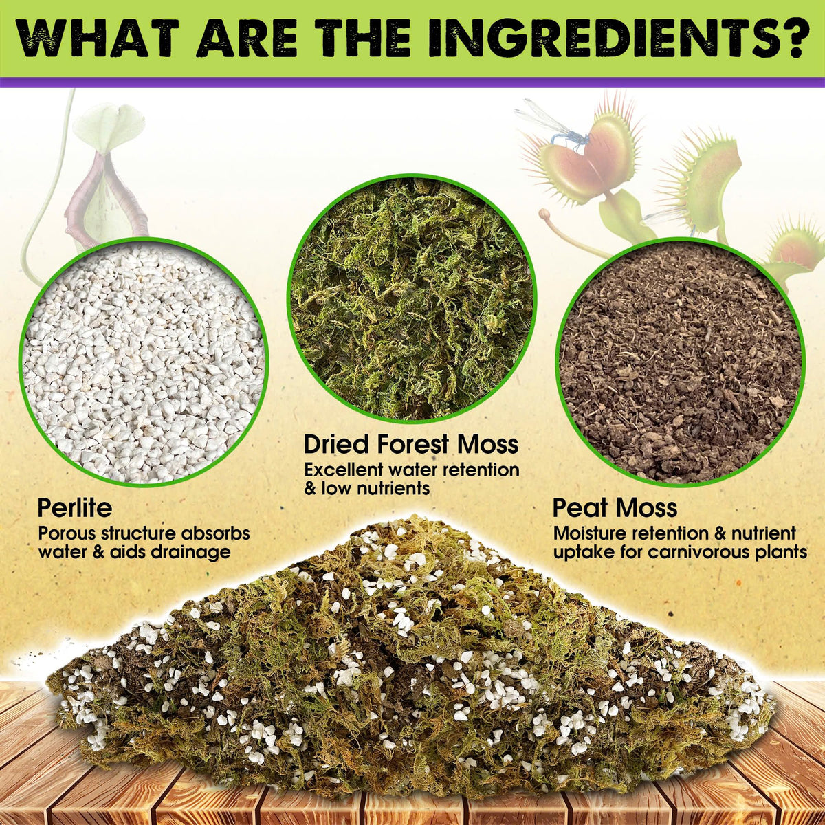 Duspro peat moss blend enhances moisture balance and aeration for plants.