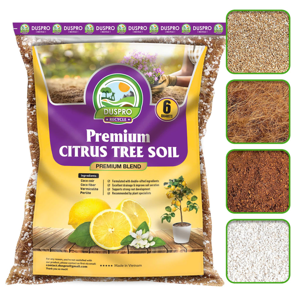 Duspro lemon tree soil bag closeup highlighting texture for drainage and root health