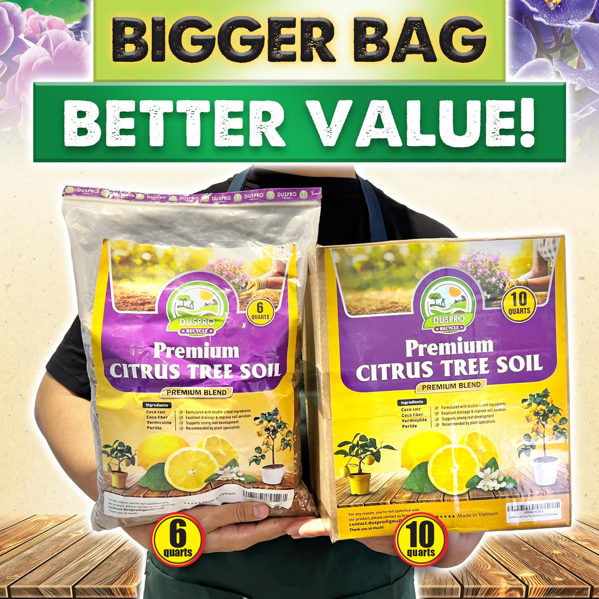 Duspro soil in potting scene ready for home garden use