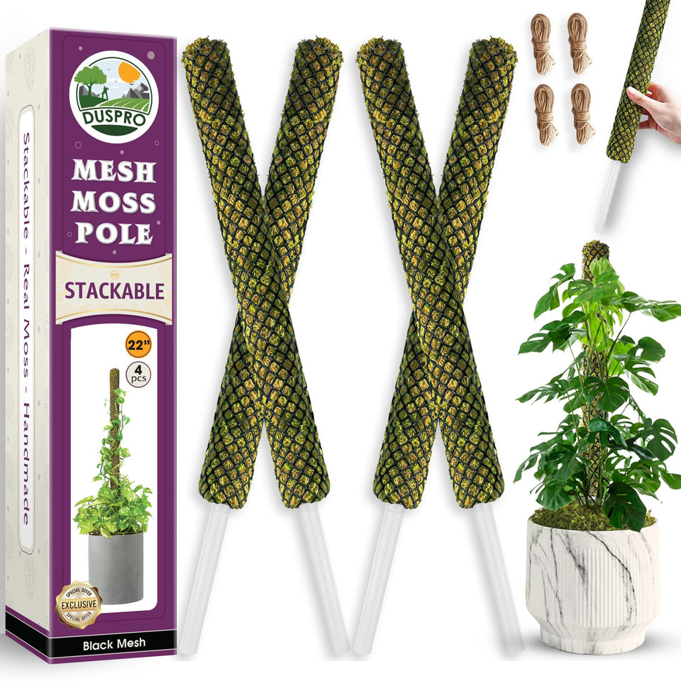 Duspro moss pole 22in black stackable, four-pack, extendable for climbing plants
