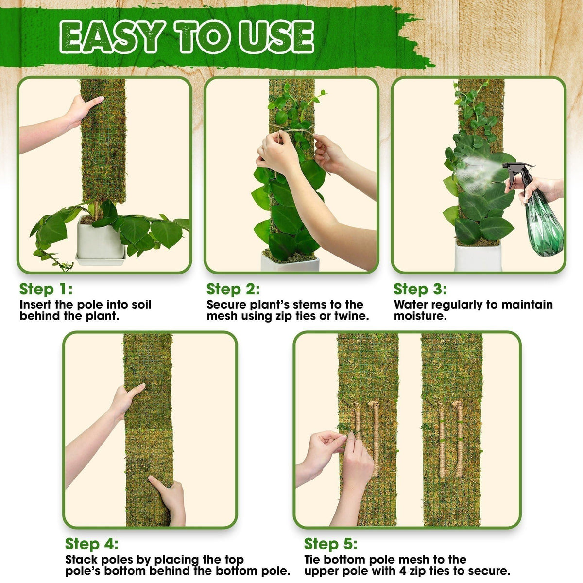 Duspro moss pole suits Monstera, Philodendron, ivy, and other climbing plants.