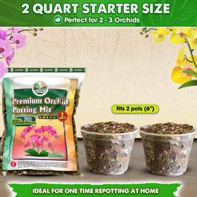Duspro orchid potting mix comes in a ready-to-use 2qt package for repotting.