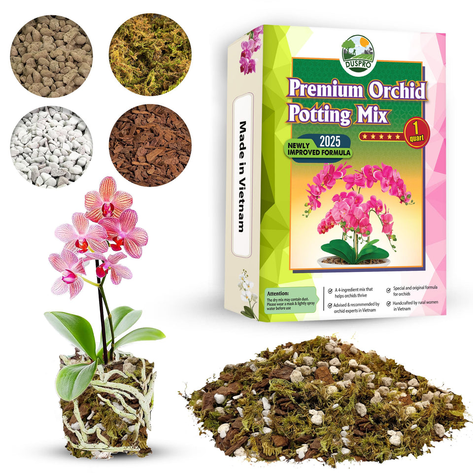 Duspro Orchid Potting Mix forest moss close-up shows moisture retention for thriving roots