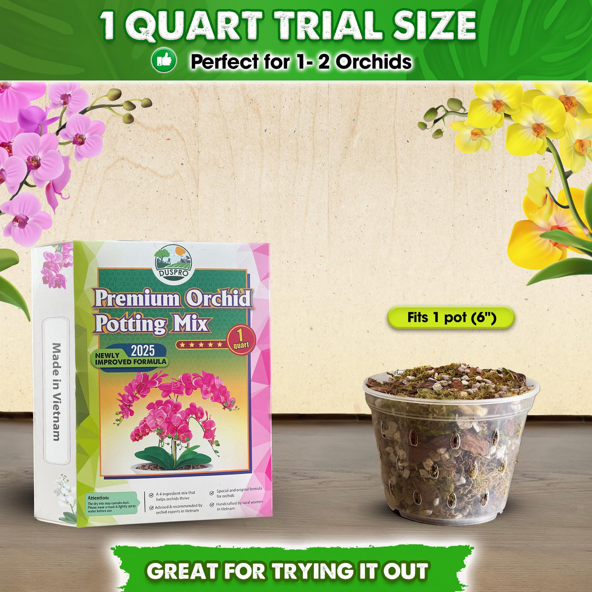 Duspro Orchid Potting Mix moisture-balance close-up demonstrates moisture retention with healthy aeration