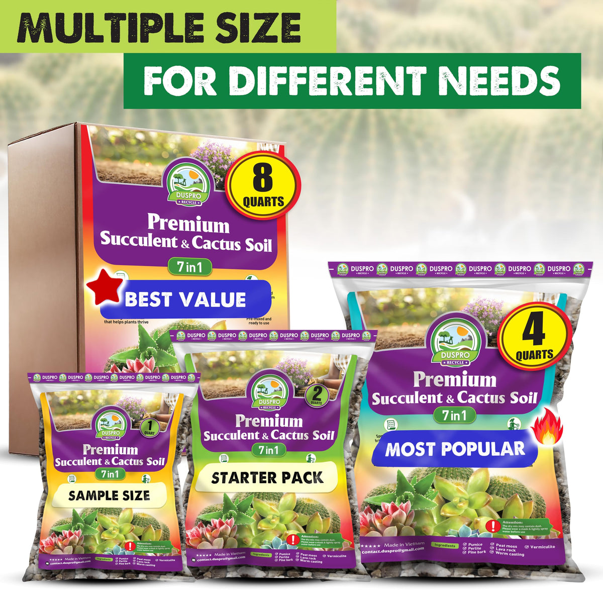 Duspro ready-to-use succulent soil ideal for repotting desks and terrariums