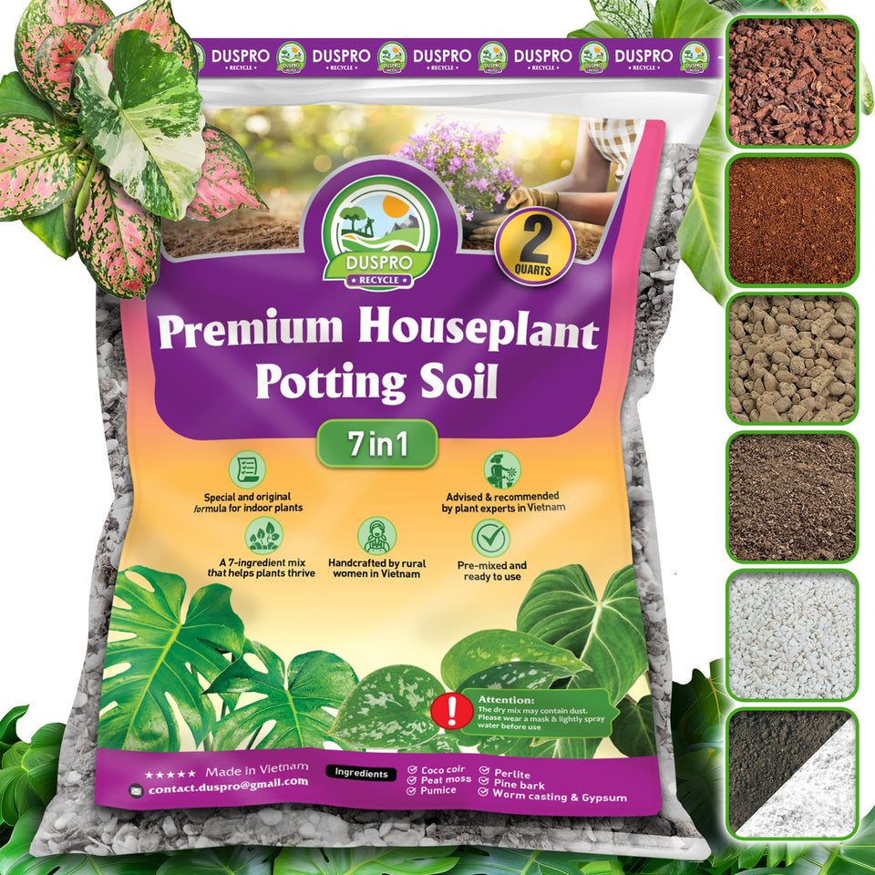 Duspro Recycle 2qrt soil bag and label ready for quick indoor planting