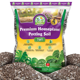 Duspro Recycle 4QRT potting mix with pine bark enhances drainage for tropical houseplants.