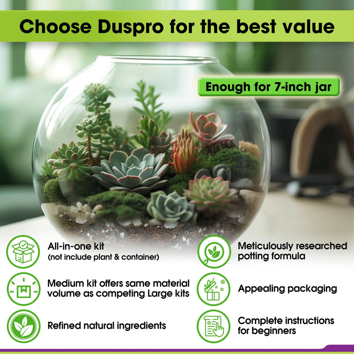 Duspro Recycle Terrarium Kit moss, green moss and sphagnum boost moisture retention