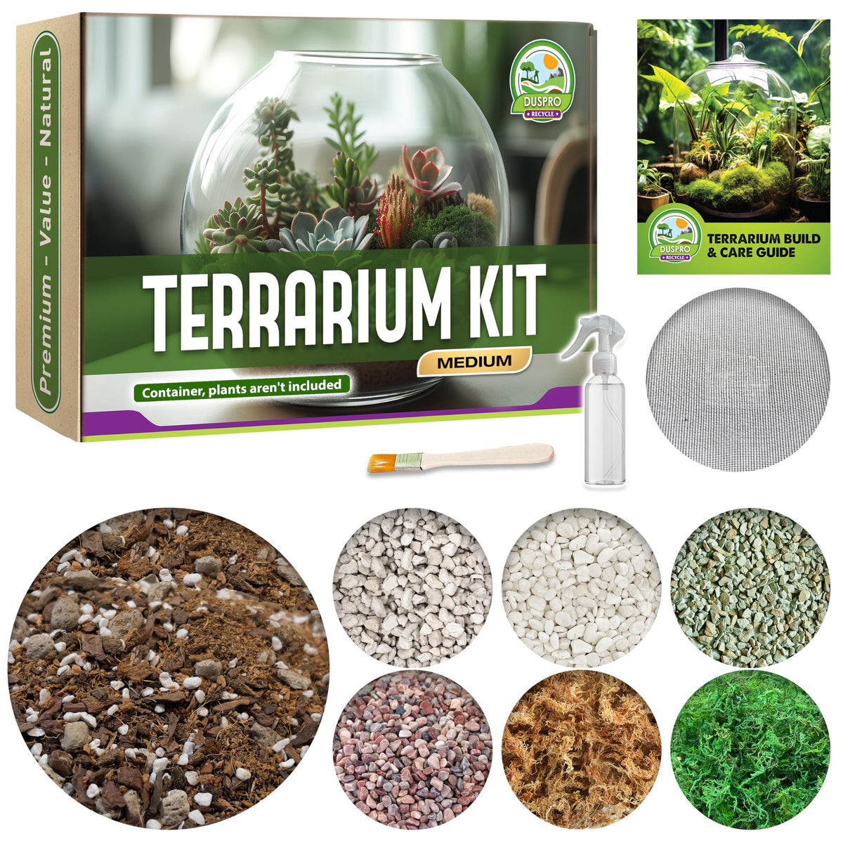 Duspro Recycle Terrarium Kit packaging, gift-ready design for nature lovers