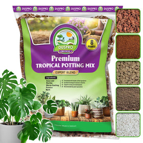 Duspro Recycle Tropical Potting Mix pour demonstrates balanced moisture for lush indoor plants