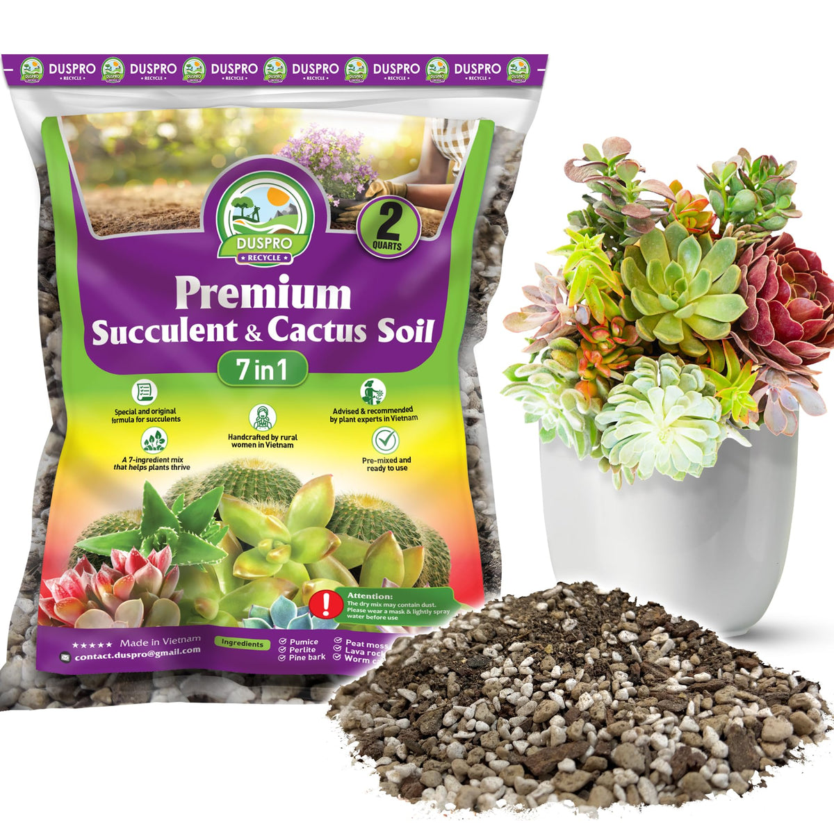 Duspro succulents soil bag showing rich texture for thriving indoor plants