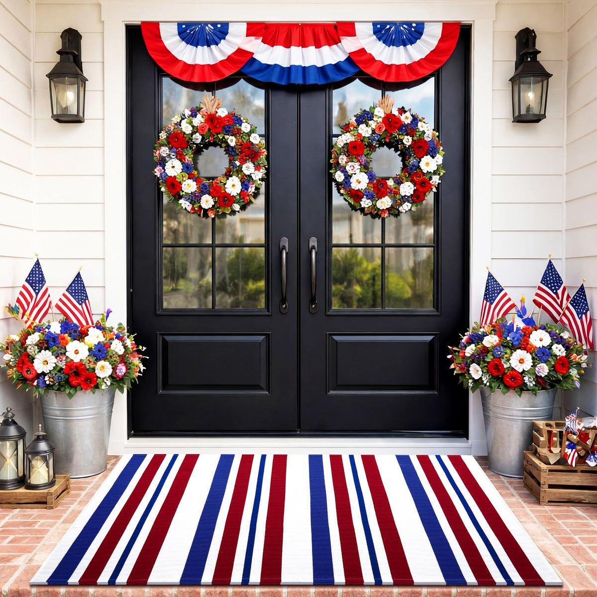 Duraaamo Memorial Day doormat welcomes guests at the front porch.