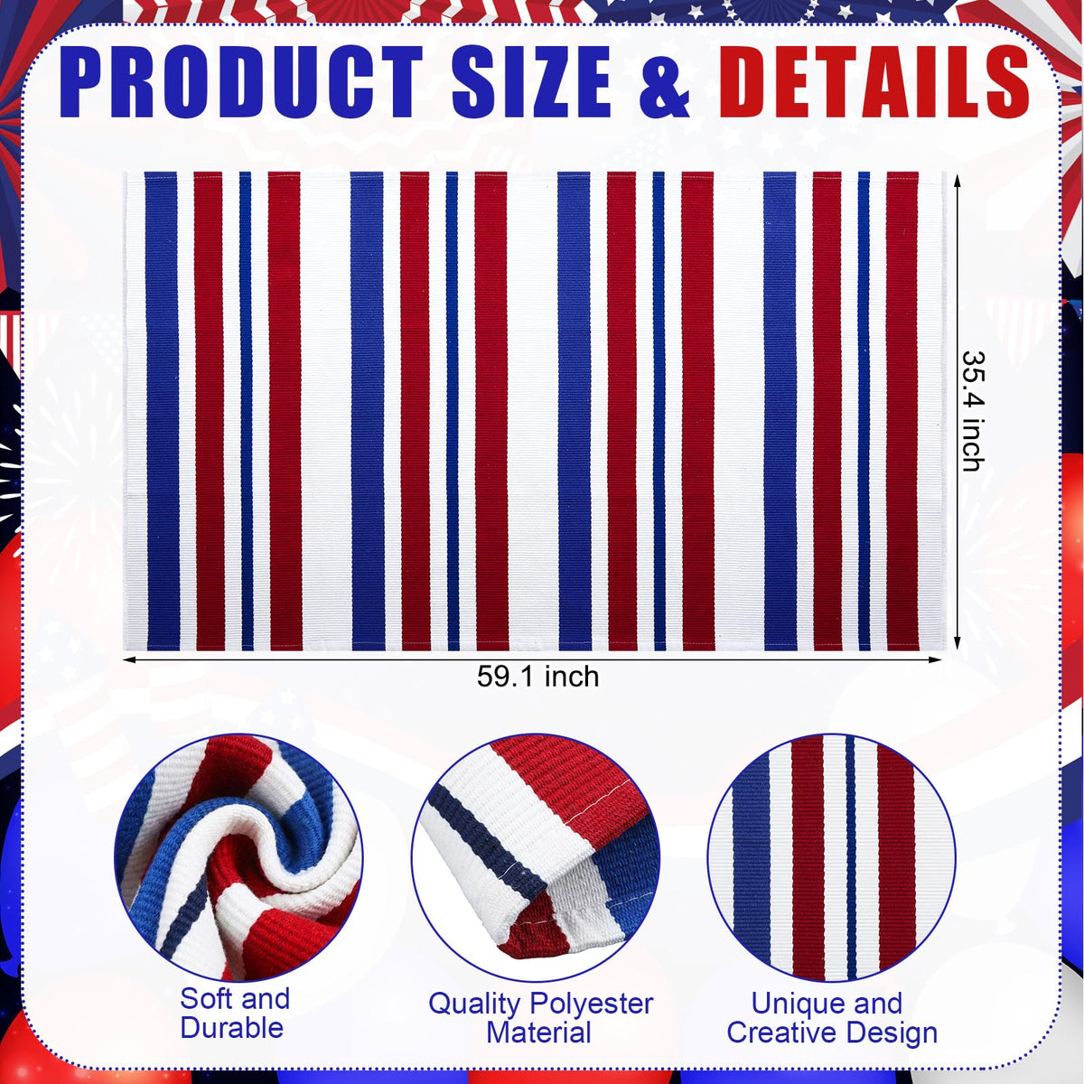 Duraaamo outdoor entryway rug with blue-red-white stripes enhances curb appeal.