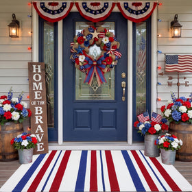 Duraaamo patriotic door mat with blue red white stripes welcomes guests