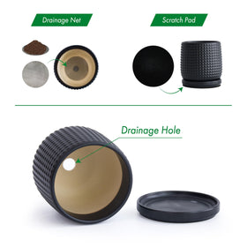 D'vine Dev plant pot with drainage holes and included saucer for steady indoor display