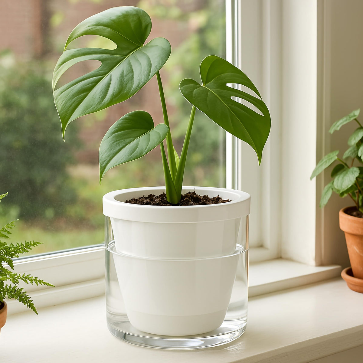 D'vine Dev glass cylinder cup provides clear water reservoir for easy monitoring.