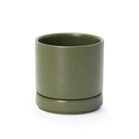 D'vine Dev olive ceramic planter 4.7-inch with drainage, ideal for indoor plants.