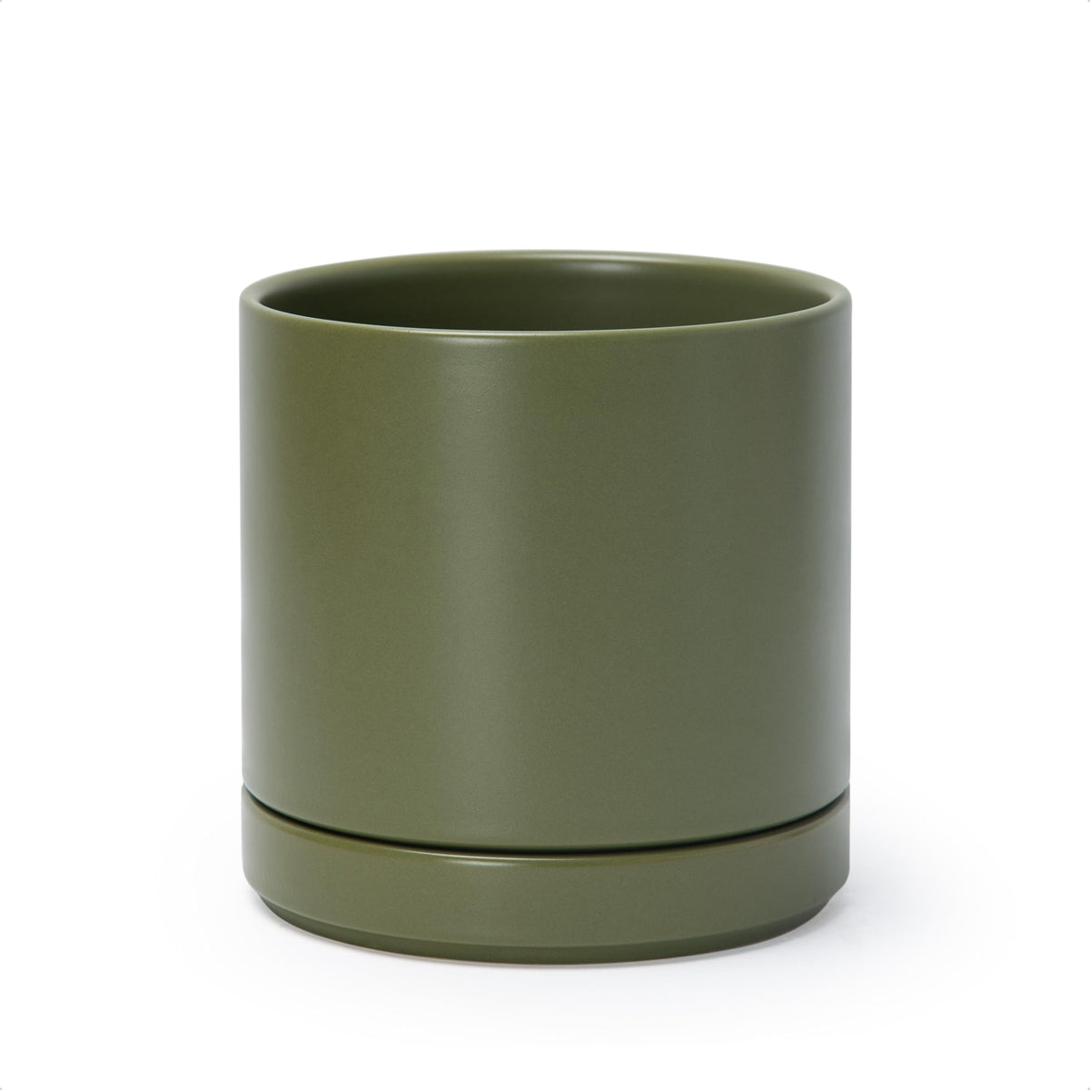D'vine Dev olive ceramic planter, 6.5-inch diameter, a sleek indoor accent for compact spaces.