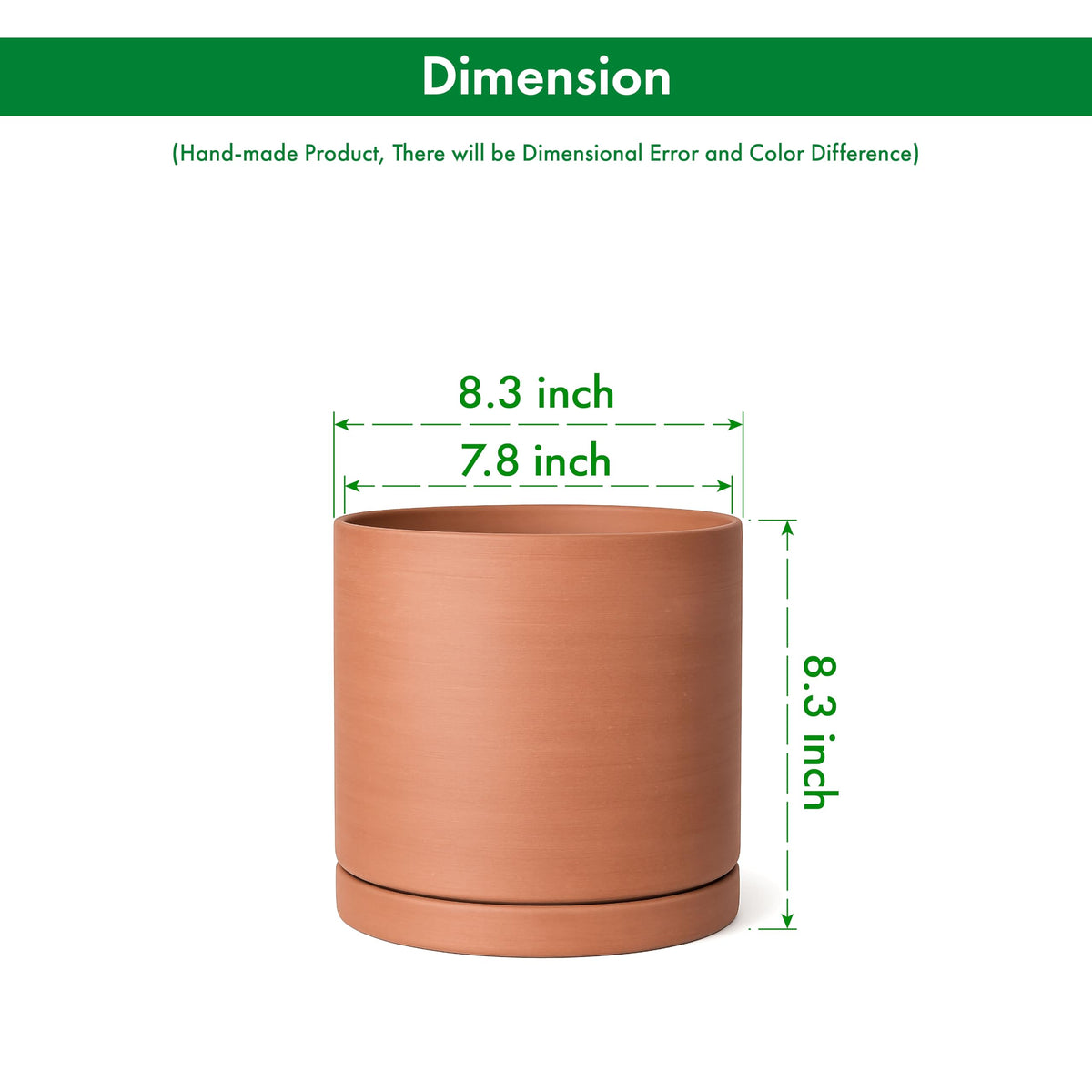D'vine Dev terracotta pot with included saucer for moisture control.