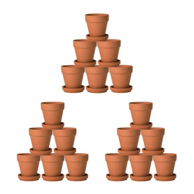 D'vine Dev terracotta pots arranged on a shelf for display