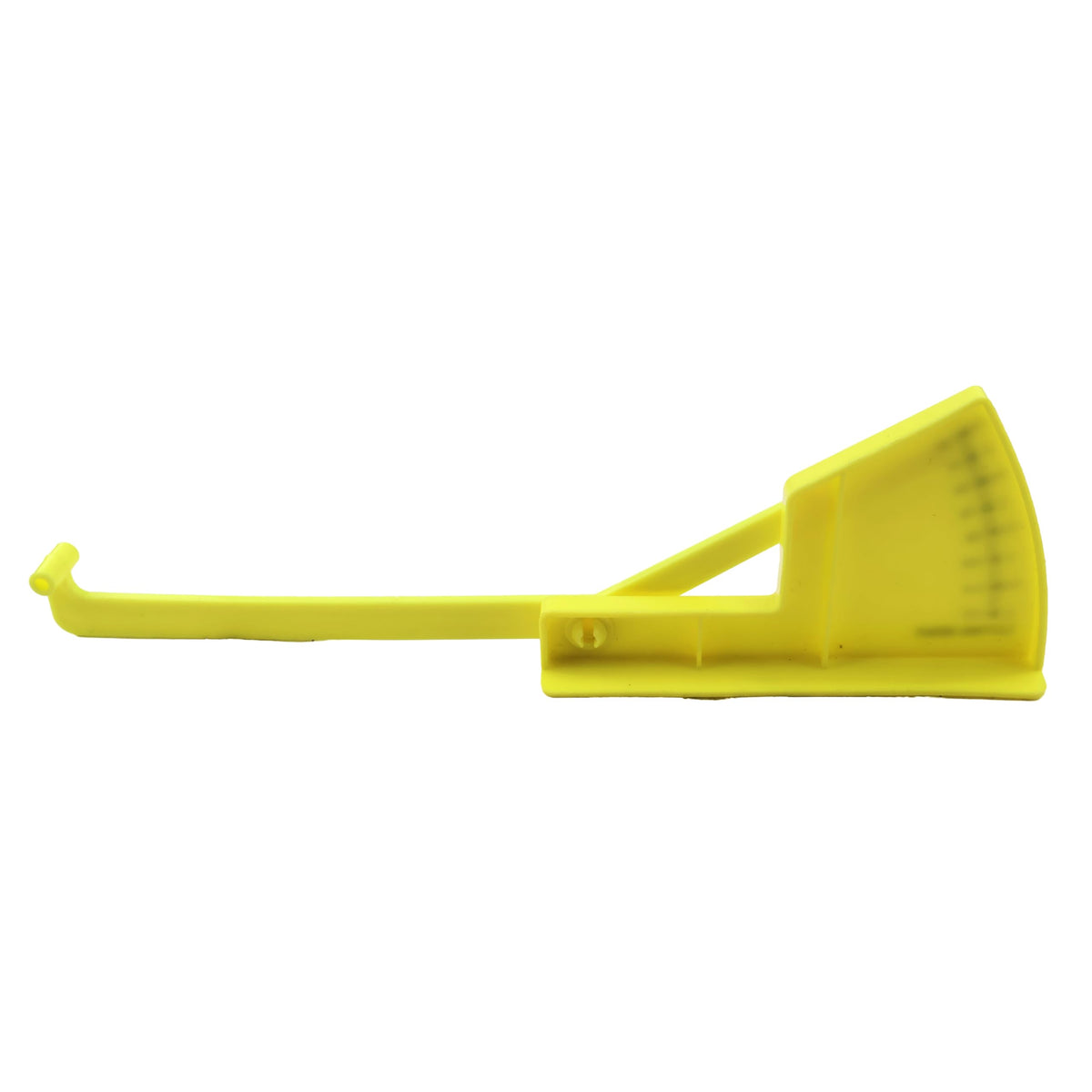 DVPARTS yellow gauge mounted on tractor for simple deck alignment