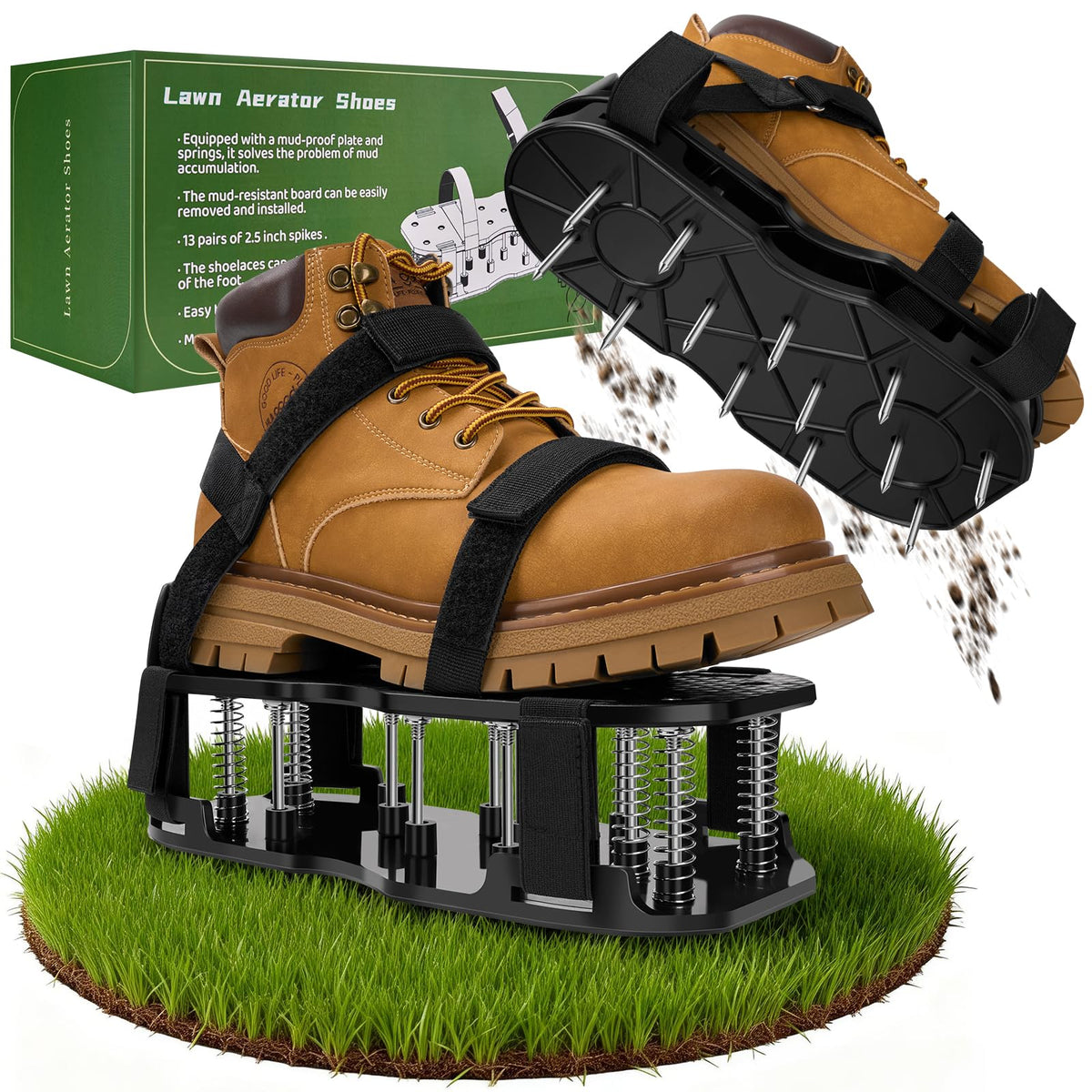 DWAEEGG lawn aerator shoes with spikes for deep soil aeration and healthier grass