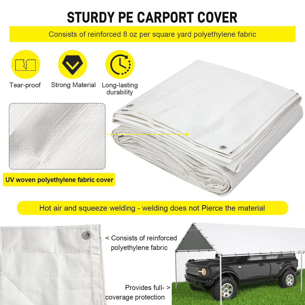 DWALE 10x20 size compatibility fits most carport frames.
