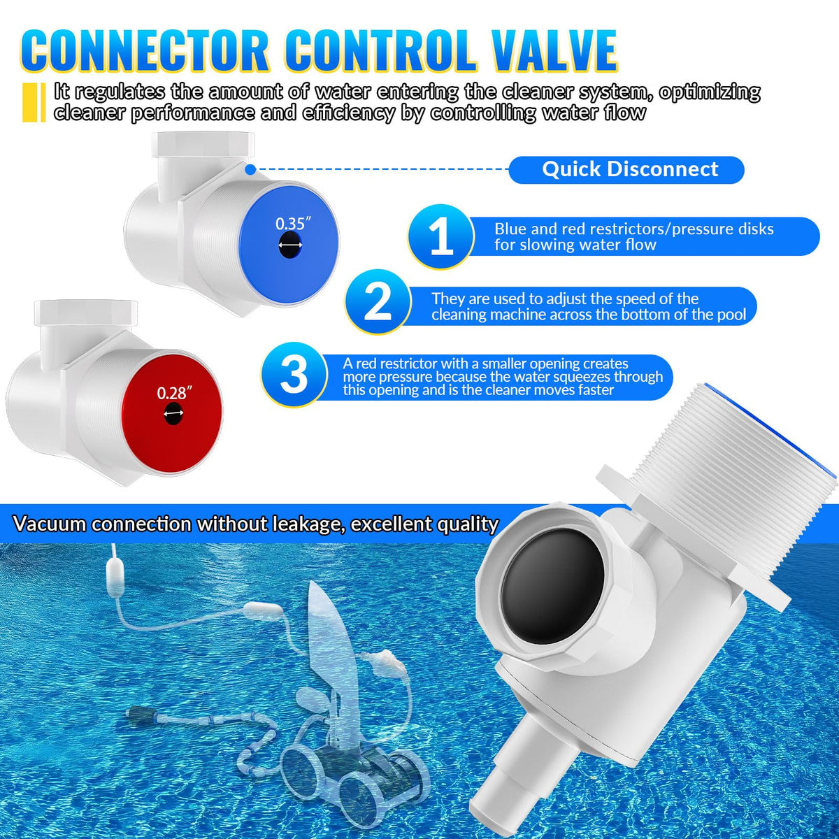 DWALE pool cleaner feed hose ball bearing swivels reduce tangling during operation