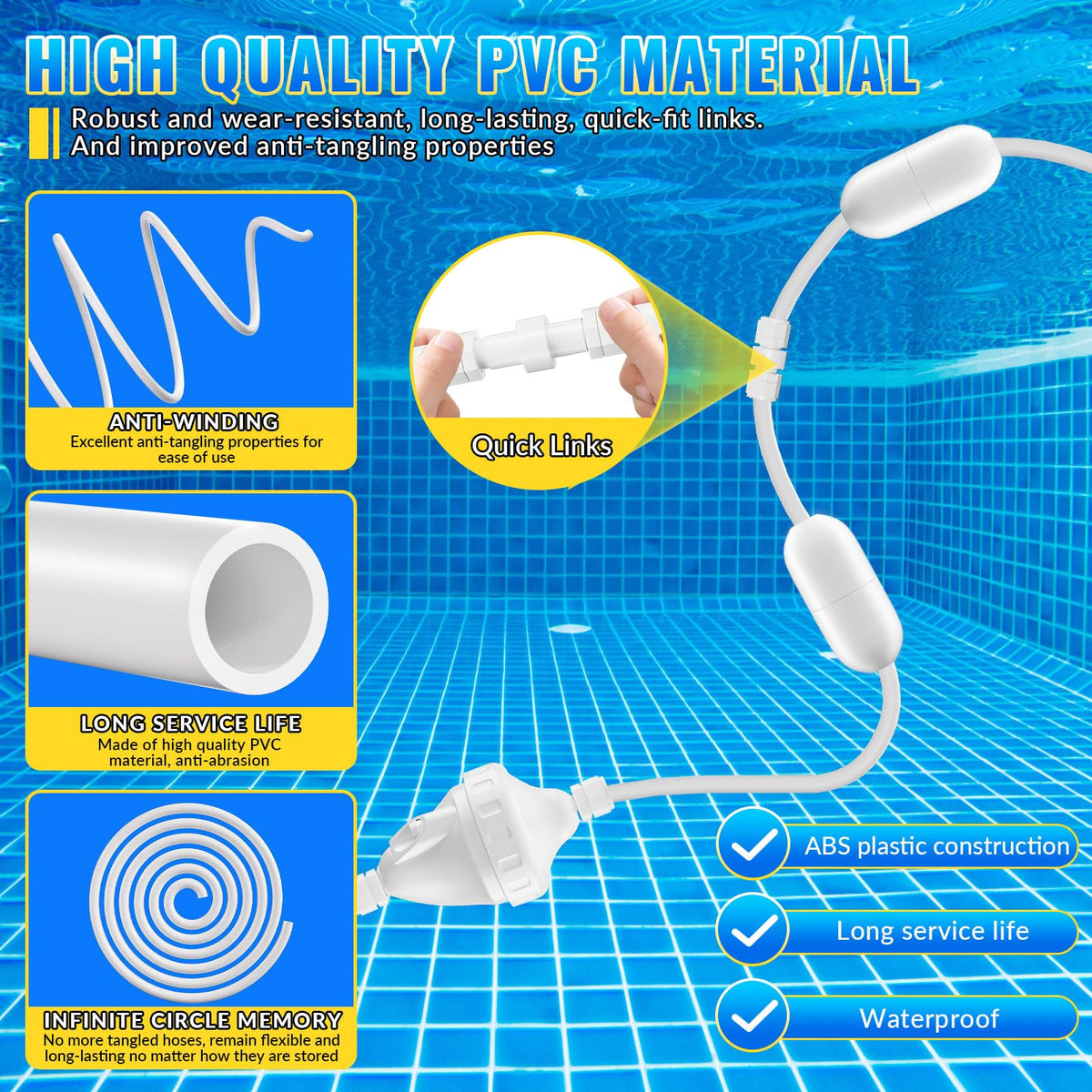 DWALE pool cleaner feed hose float heads D10 support buoyancy control