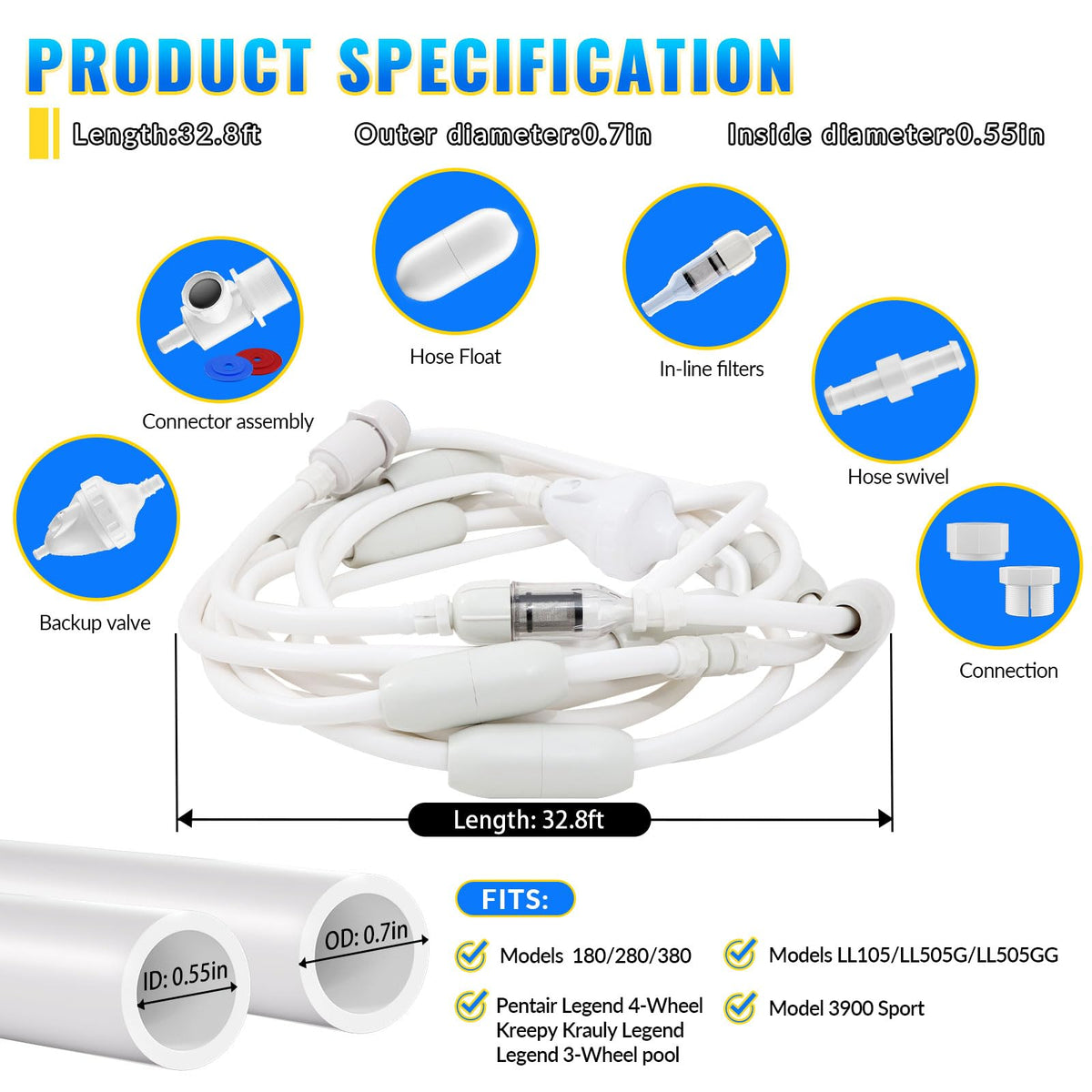 DWALE pool cleaner feed hose inline filter enhances debris removal