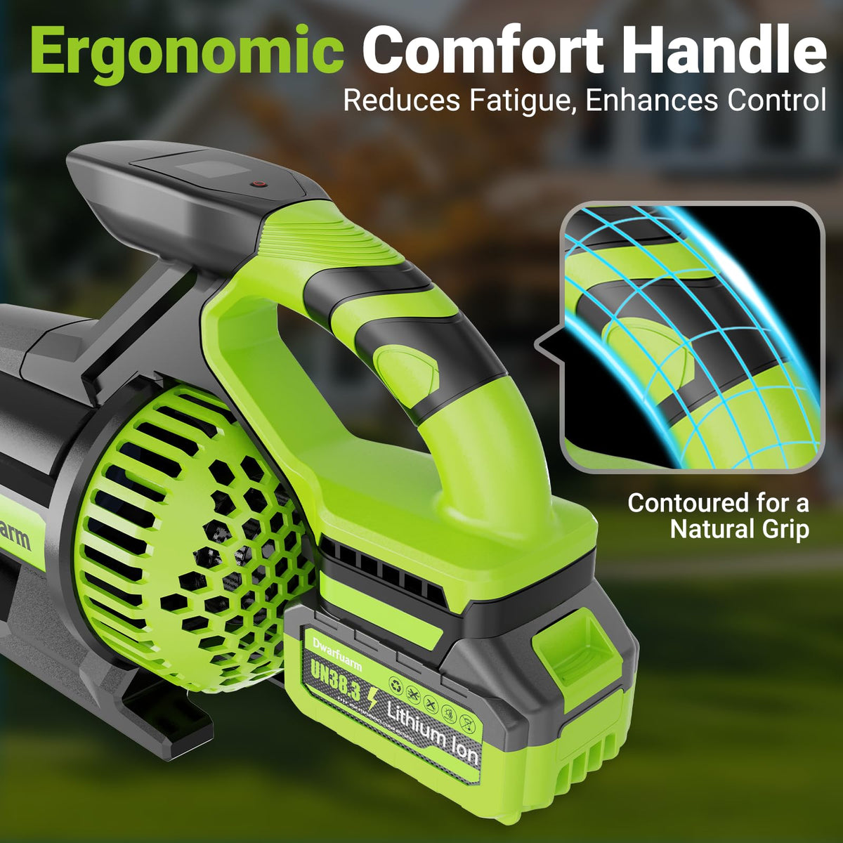 Dwarfuarm cordless leaf blower three speed settings suitable for varying tasks